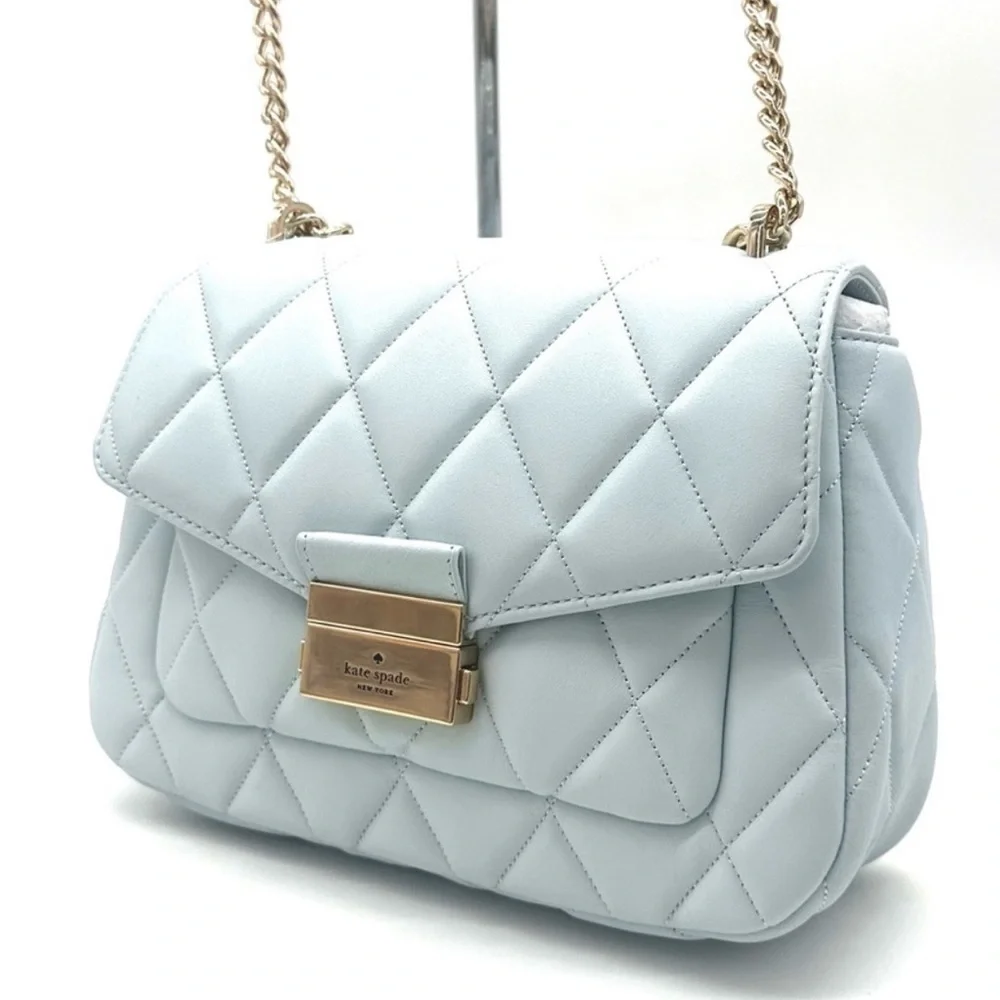 Kate Spade Carey Small Quilted Flap Shoulder Crossbody Bag Dewy Blue (NWT) - Picture 1 of 10